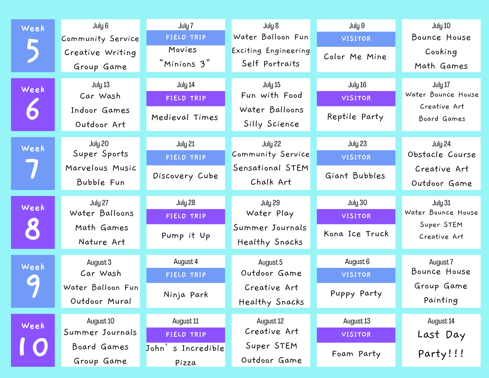 Dolphins group calendar - second half of schedule
